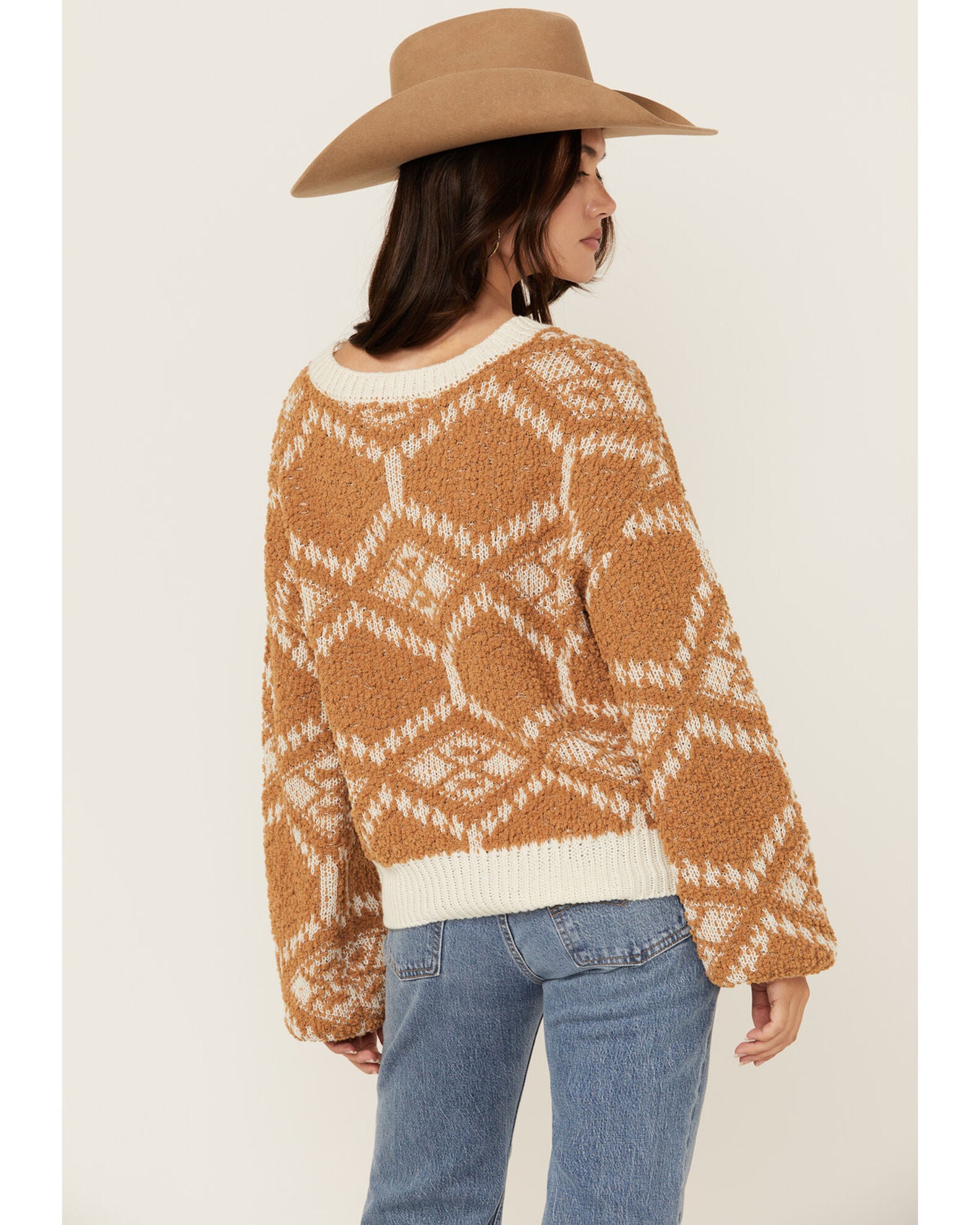 Rock & Roll Denim Women's Geo Print Sweater, Mustard