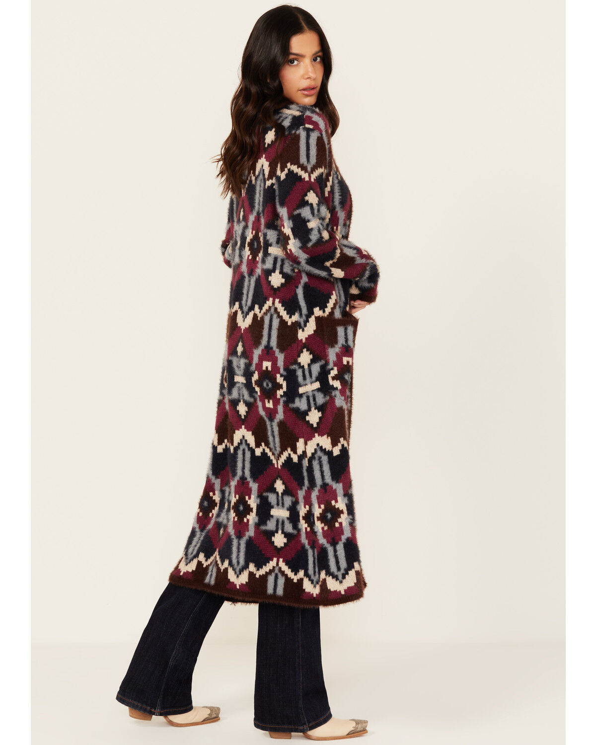 Image #4 - Shyanne Women's Southwestern Print Long Cardigan, Chocolate, hi-res