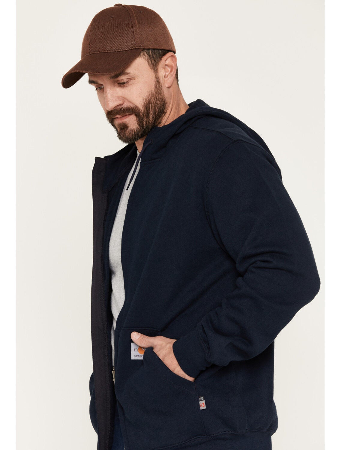 Image #2 - Carhartt Men's FR Force Original Fit Zip-Front Hooded Work Jacket - Big, Navy, hi-res