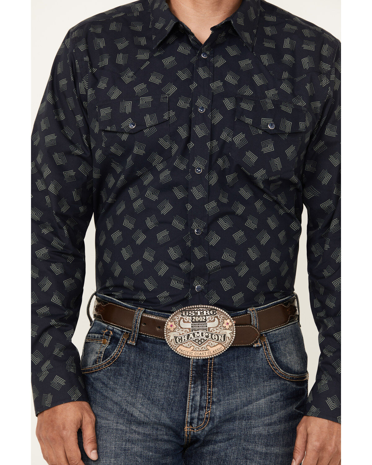 Image #3 - Gibson Trading Co Men's Shrapnel Geo Print Long Sleeve Snap Western Shirt, Navy, hi-res