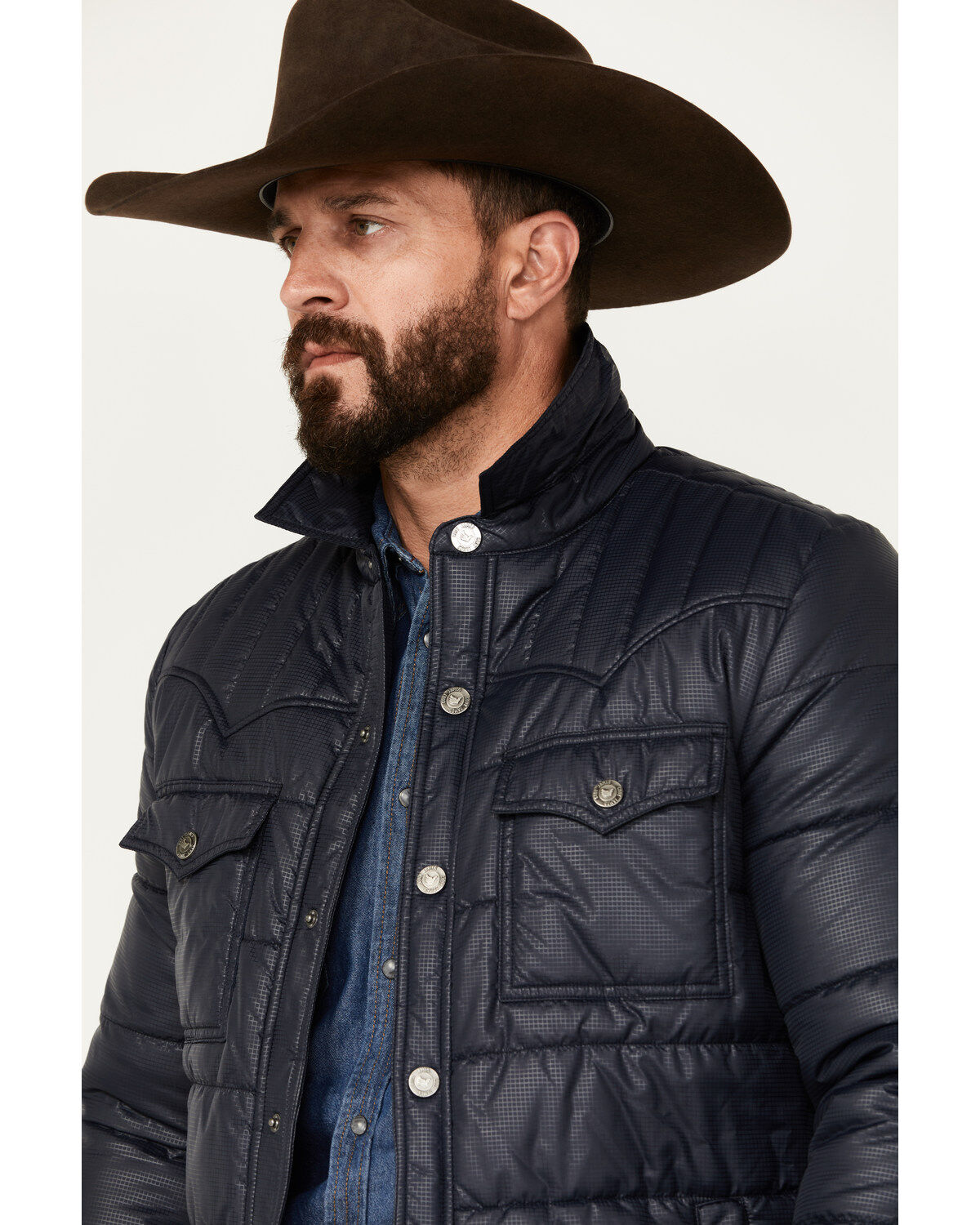 Image #2 - Cody James Men's Quilted Ponderosa Snap Shirt Jacket, Navy, hi-res