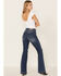 Image #3 - Cello Women's Tinsley High Rise 5-Button Released Hem Flare Jeans, Blue, hi-res