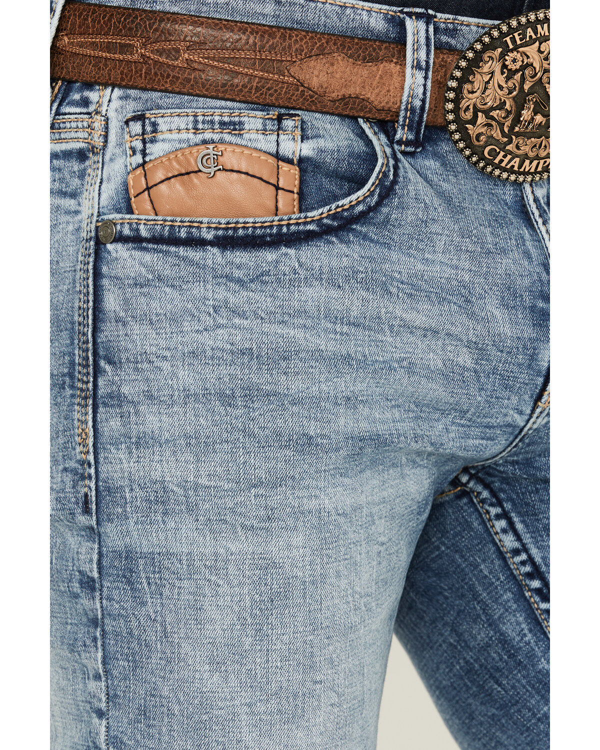 Image #2 - Cody James Men's Clover Leaf Light Wash Slim Straight Stretch Denim Jeans, Blue, hi-res