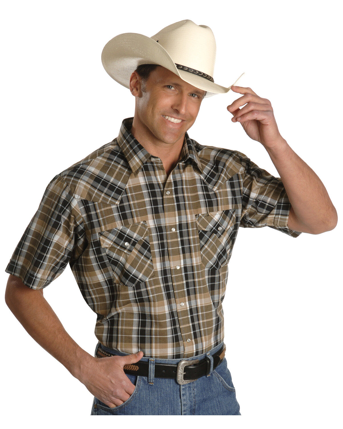 Image #2 - Ely Walker Men's Assorted Plaid or Stripe Short Sleeve Pearl Snap Western Shirt, , hi-res