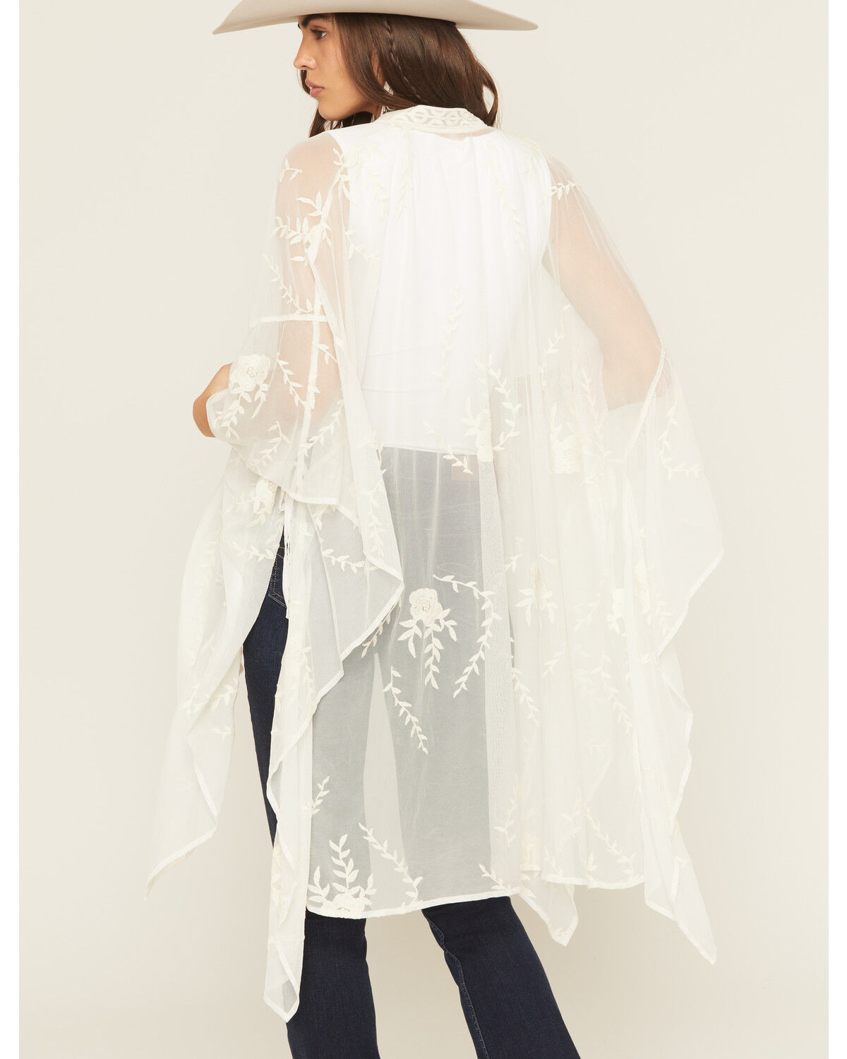 Image #4 - Shyanne Women's Embroidered Mesh Shawl, Cream, hi-res