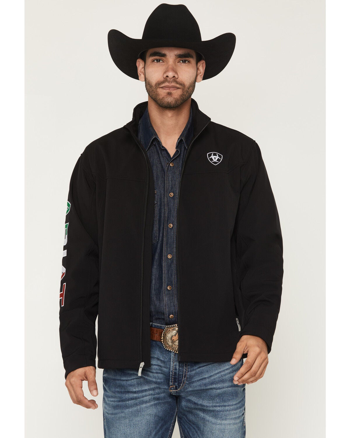 Image #1 - Ariat Men's Mexico Flag Team Softshell Jacket, Black, hi-res