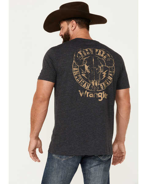 Image #1 - Wrangler Men's Boot Barn Exclusive Bull Skull Stamp Short Sleeve Graphic T-Shirt, Black, hi-res