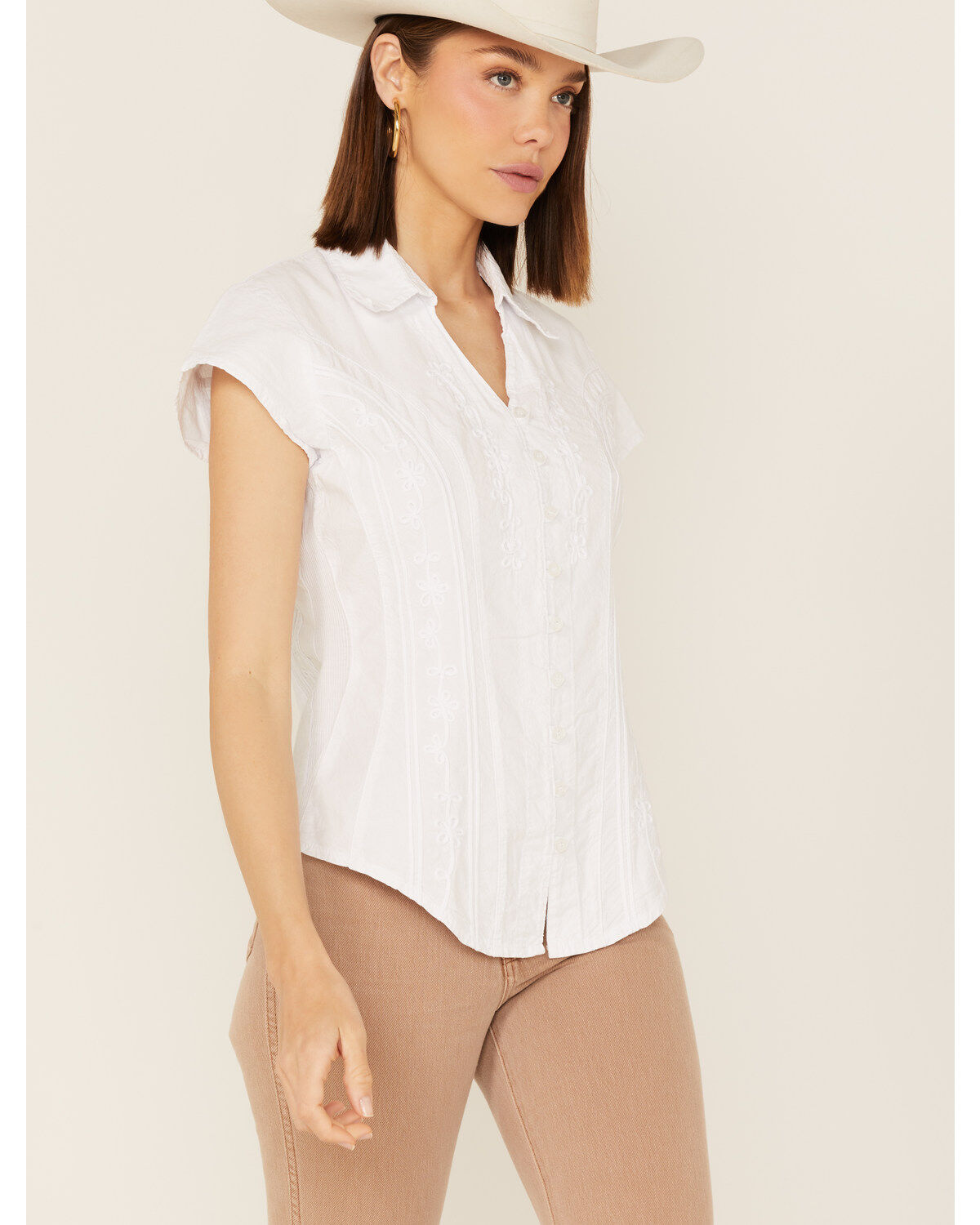 Image #1 - Scully Women's Cap Sleeve Cantina Shirt, White, hi-res