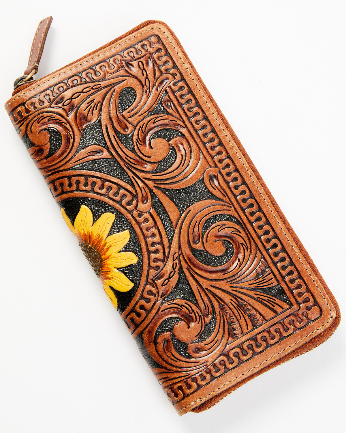 Image #3 - Shyanne Women's Sunflower Tooled Leather Wallet, Brown, hi-res