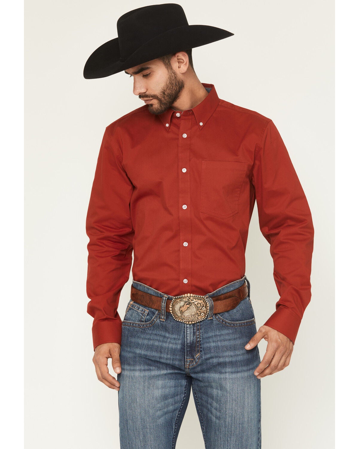 Cody James Men's Basic Twill Long Sleeve Button-Down Performance Western Shirt, Red, hi-res
