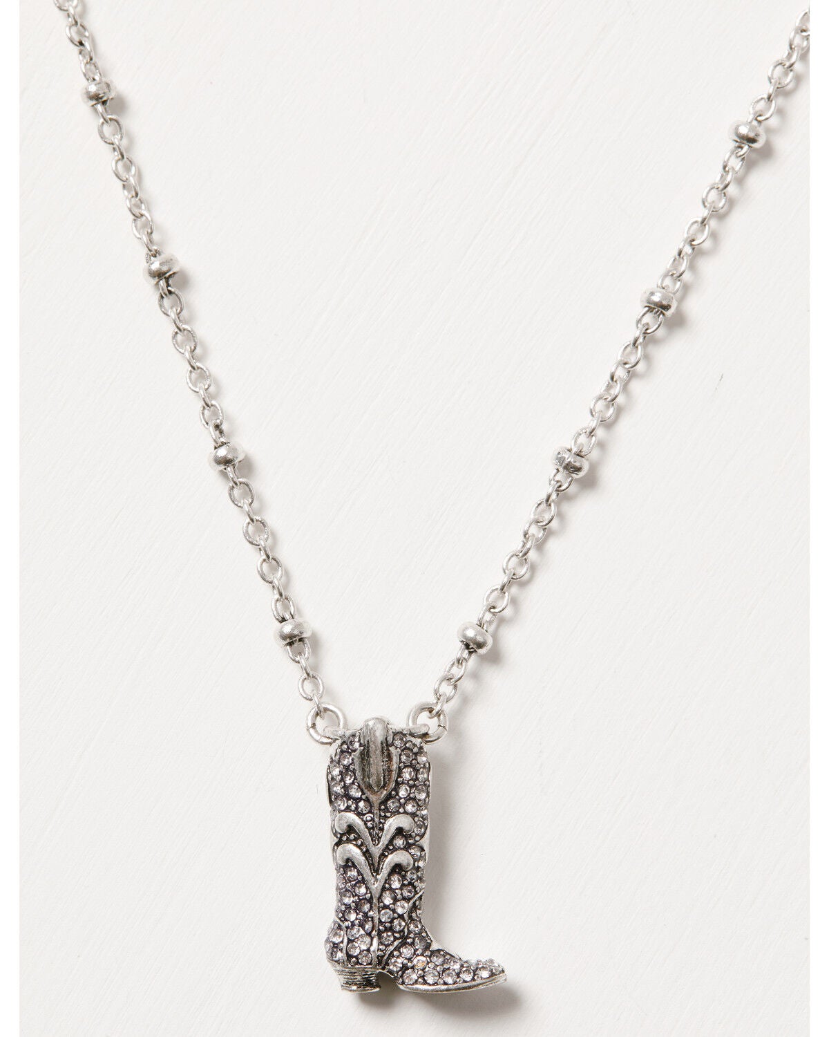 Lainey Wilson Women's Crystal Pav&eacute; Boot Pendant Necklace, Silver, hi-res