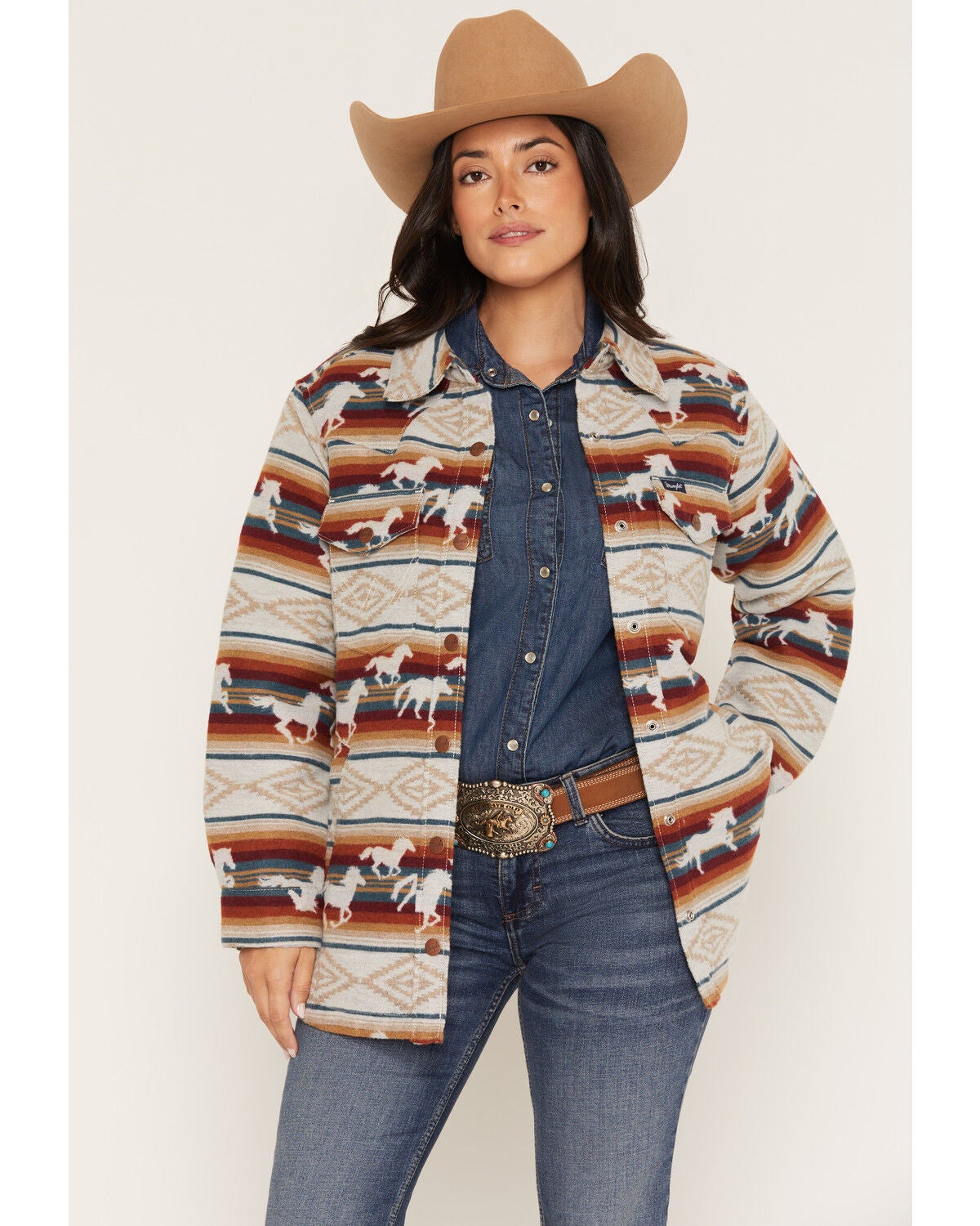 Image #1 - Wrangler Retro Women's Lined Jacquard Shacket, Tan, hi-res