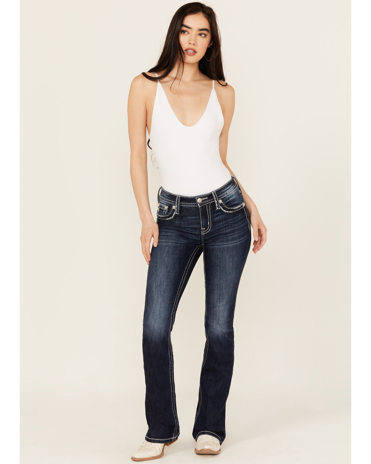 Product Name:  Miss Me Women's Dark Wash Mid Rise Bootcut Stretch Denim Jeans