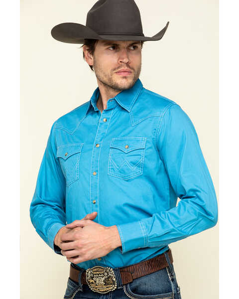 Wrangler Retro Men's Long Sleeve Western Shirt , Blue, hi-res