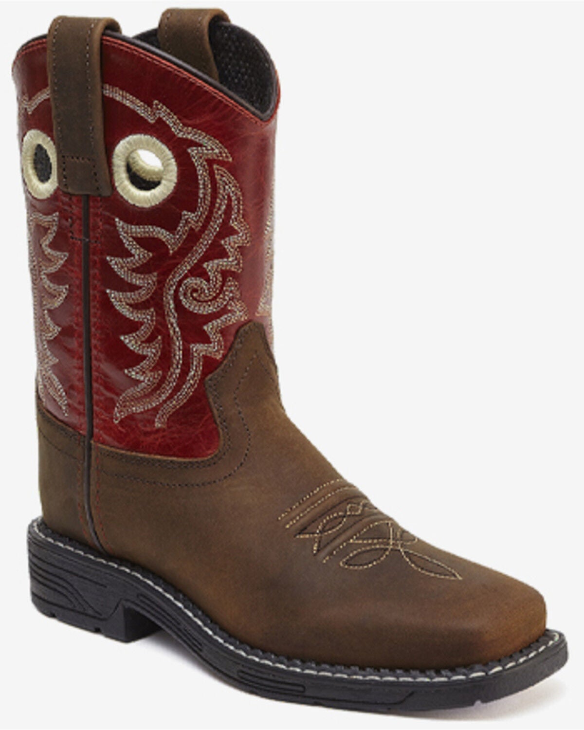 Old West Little Boys' Performance Western Boots - Broad Square Toe, Red/brown, hi-res