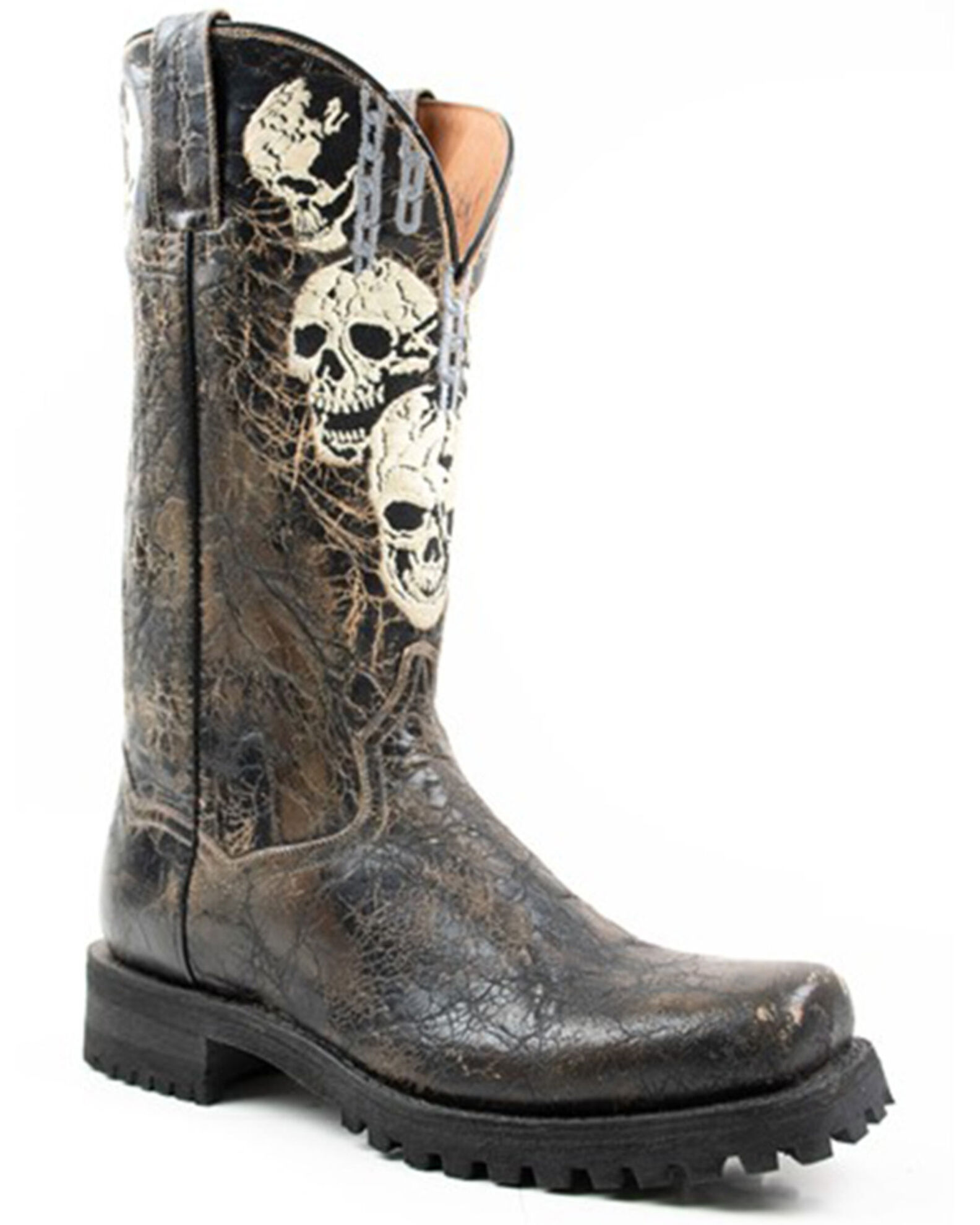 Dan Post Men s Skulls Motorcycle Western Boot Square Toe