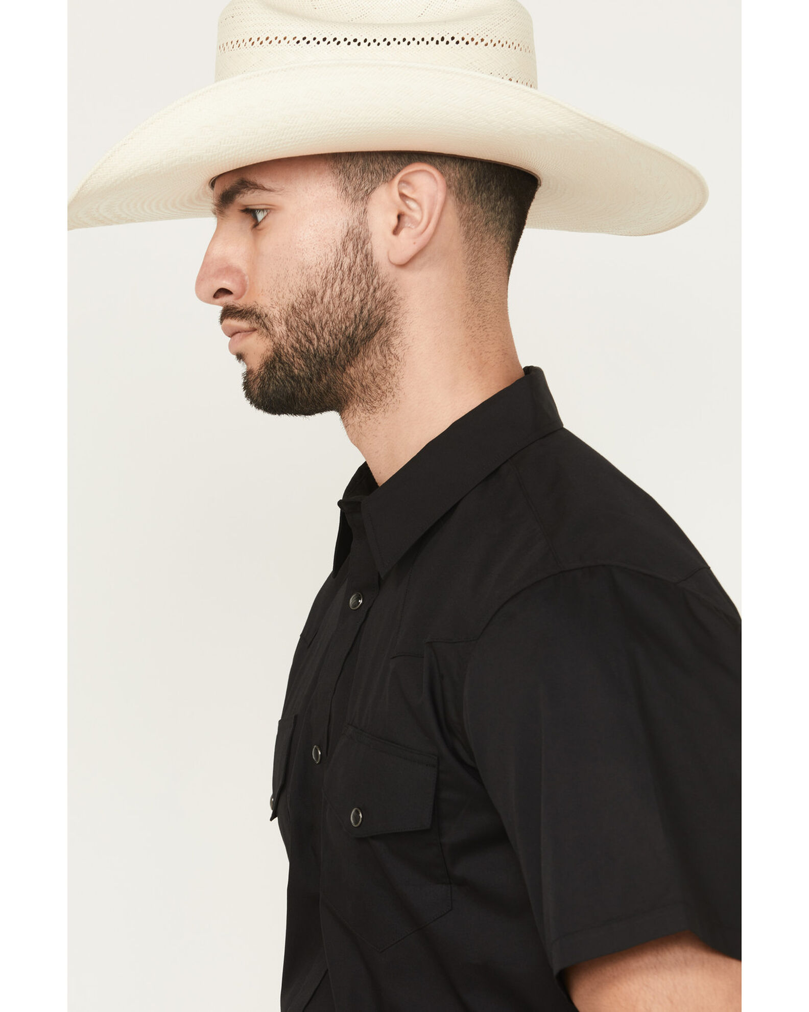 Image #2 - Gibson Men's Solid Short Sleeve Snap Western Shirt - Big, Black, hi-res