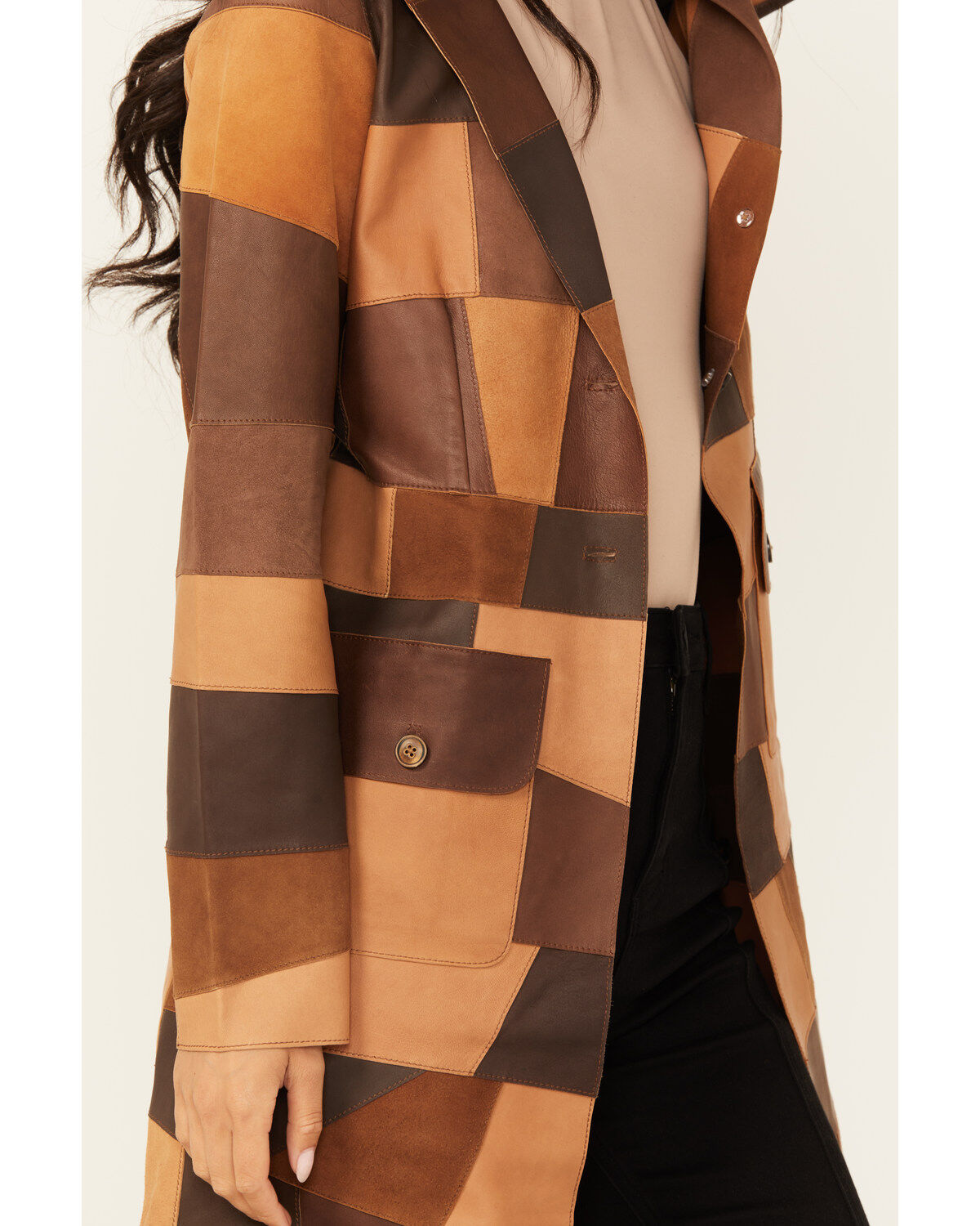 Image #3 - Shyanne Women's Long Patchwork Leather Jacket , , hi-res