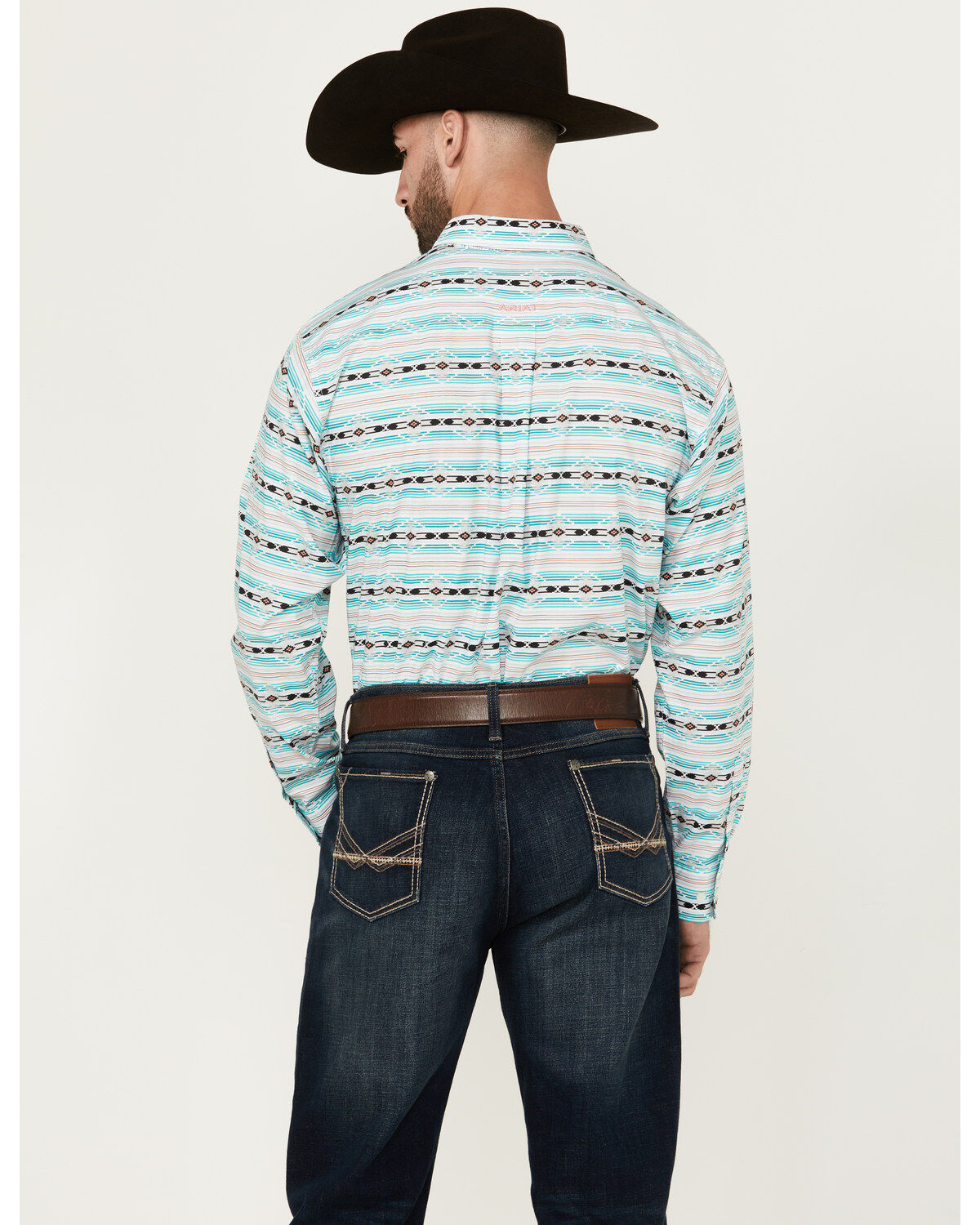 Image #4 - Ariat Men's Jefferson Southwestern Striped Long Sleeve Button-Down Western Shirt, Turquoise, hi-res
