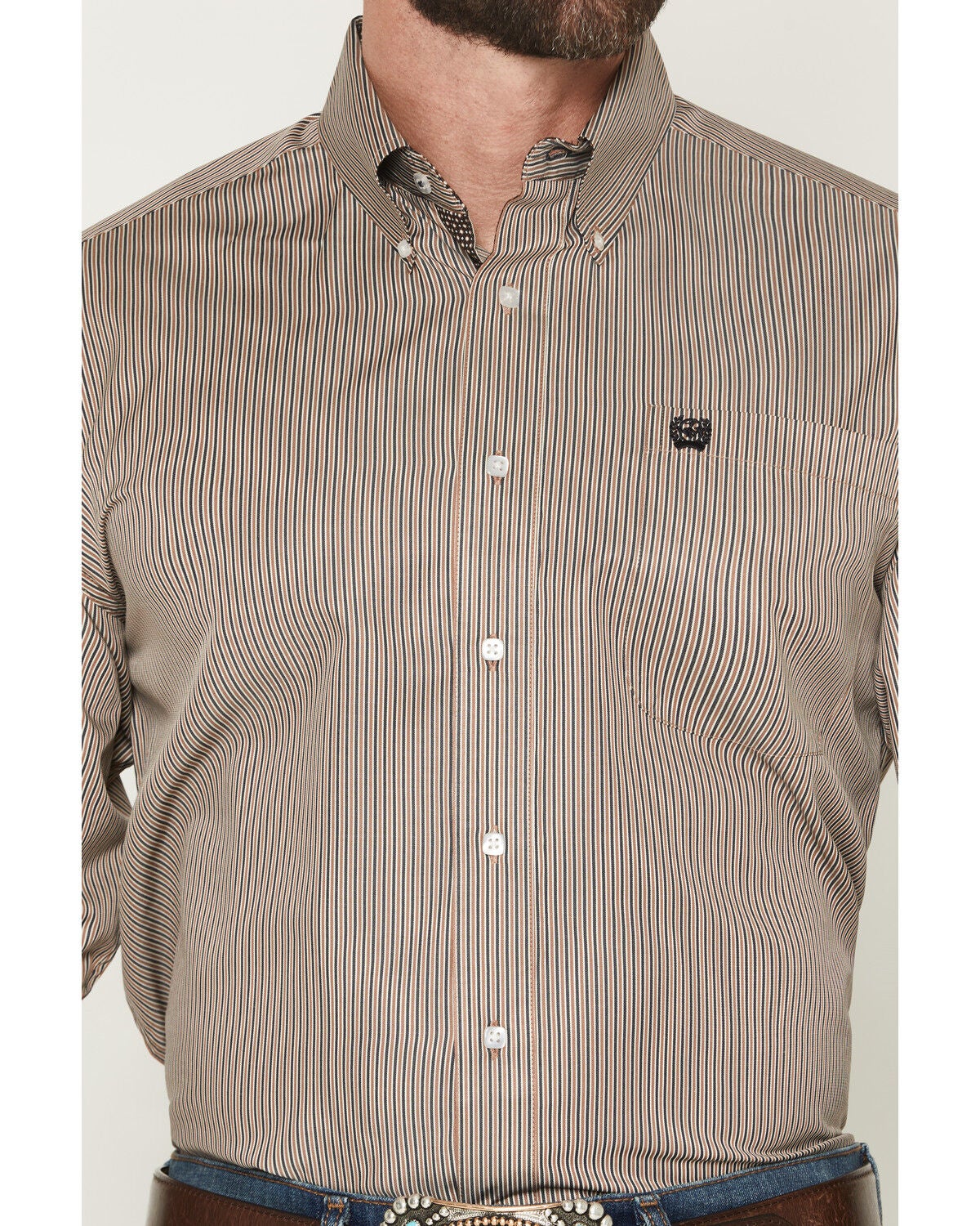 Image #3 - Cinch Men's Striped Print Tencel Long Sleeve Button-Down Western Shirt, Brown, hi-res