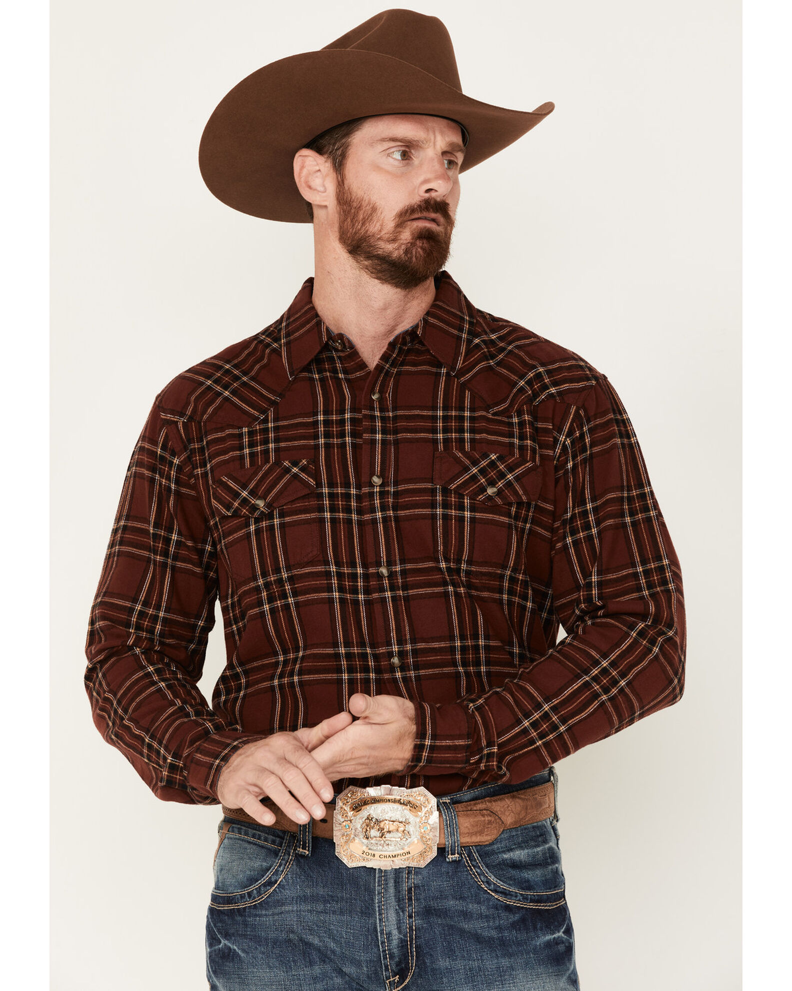 Cody James Men's Rusty Spur Plaid Print Long Sleeve Snap Western