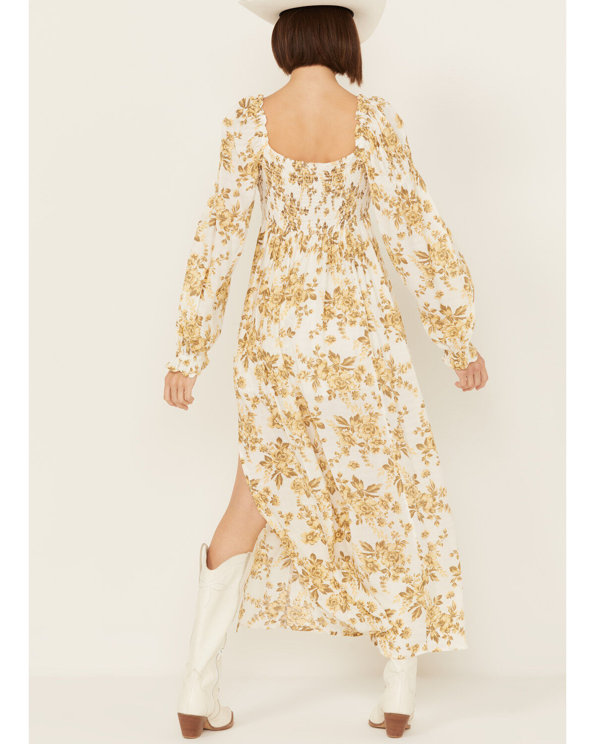 Image #4 - Free People Women's Jaymes Floral Print Long Sleeve Midi Dress, Yellow, hi-res