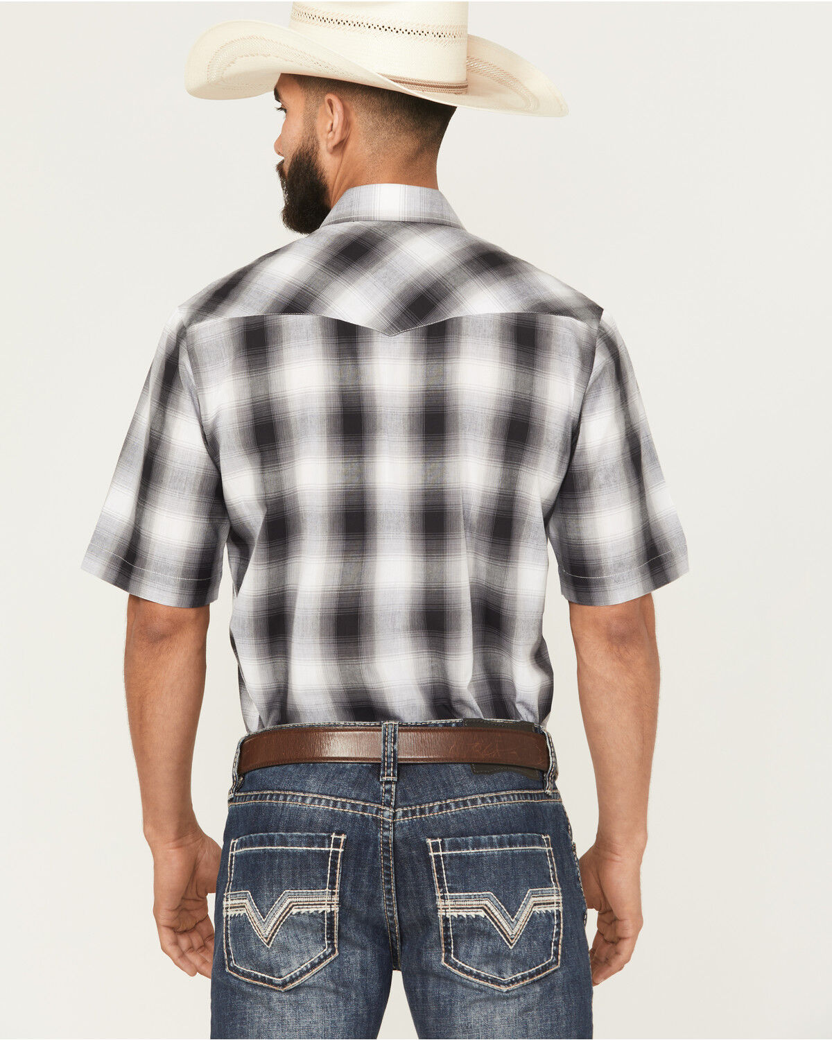 Image #4 - Roper Men's Plaid Print Short Sleeve Snap Western Shirt, Grey, hi-res
