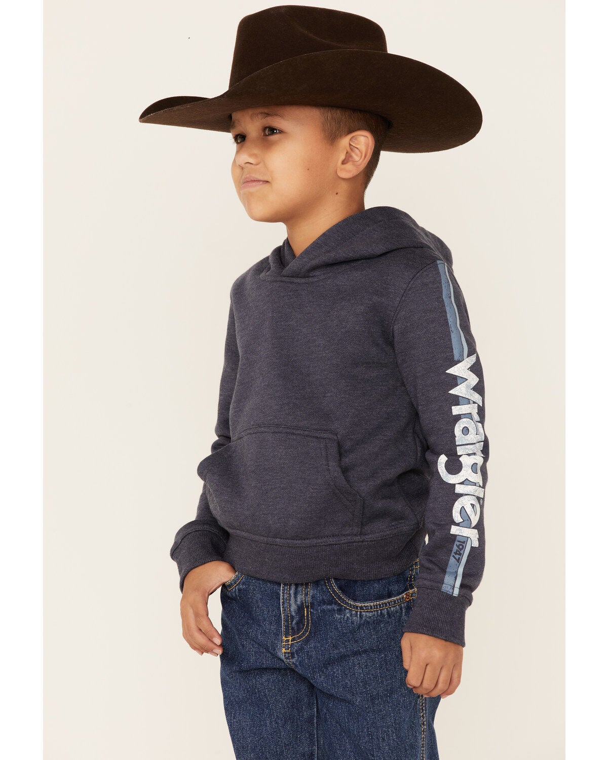 Wrangler Infant Boys' Long Sleeve Logo Fleece Hoodie, Grey, hi-res