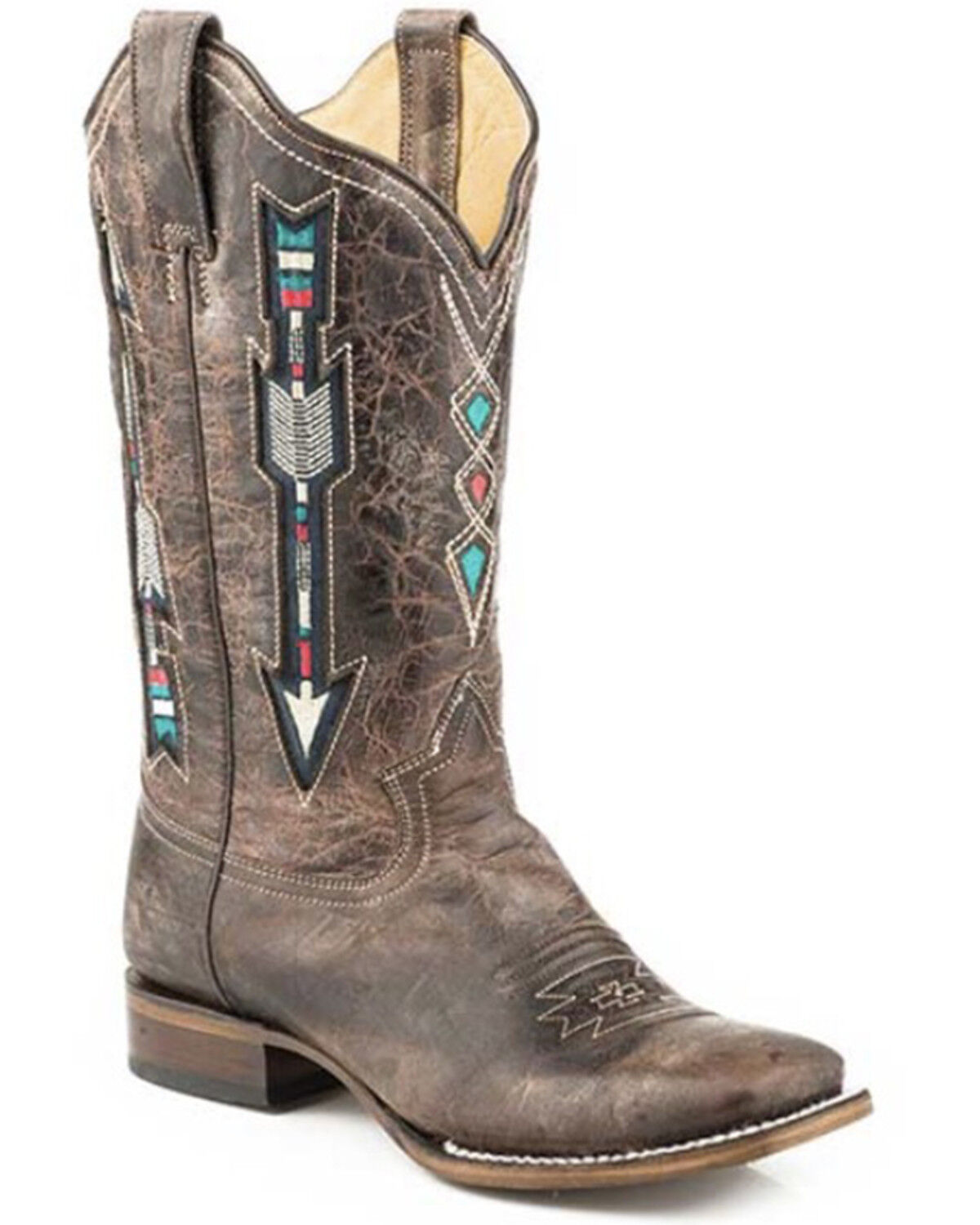 Image #1 - Roper Women's Arrows Square Western Boots - Broad Square Toe, Brown, hi-res
