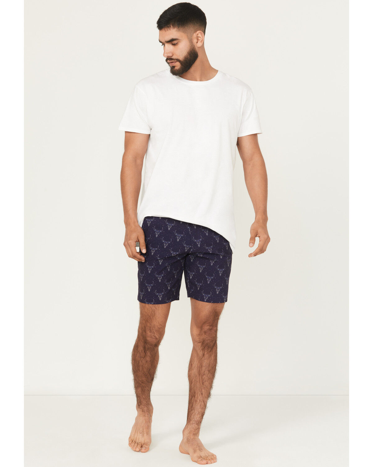 Image #1 - Rock & Roll Denim Men's Longhorn Print Stretch Chino Shorts, Navy, hi-res