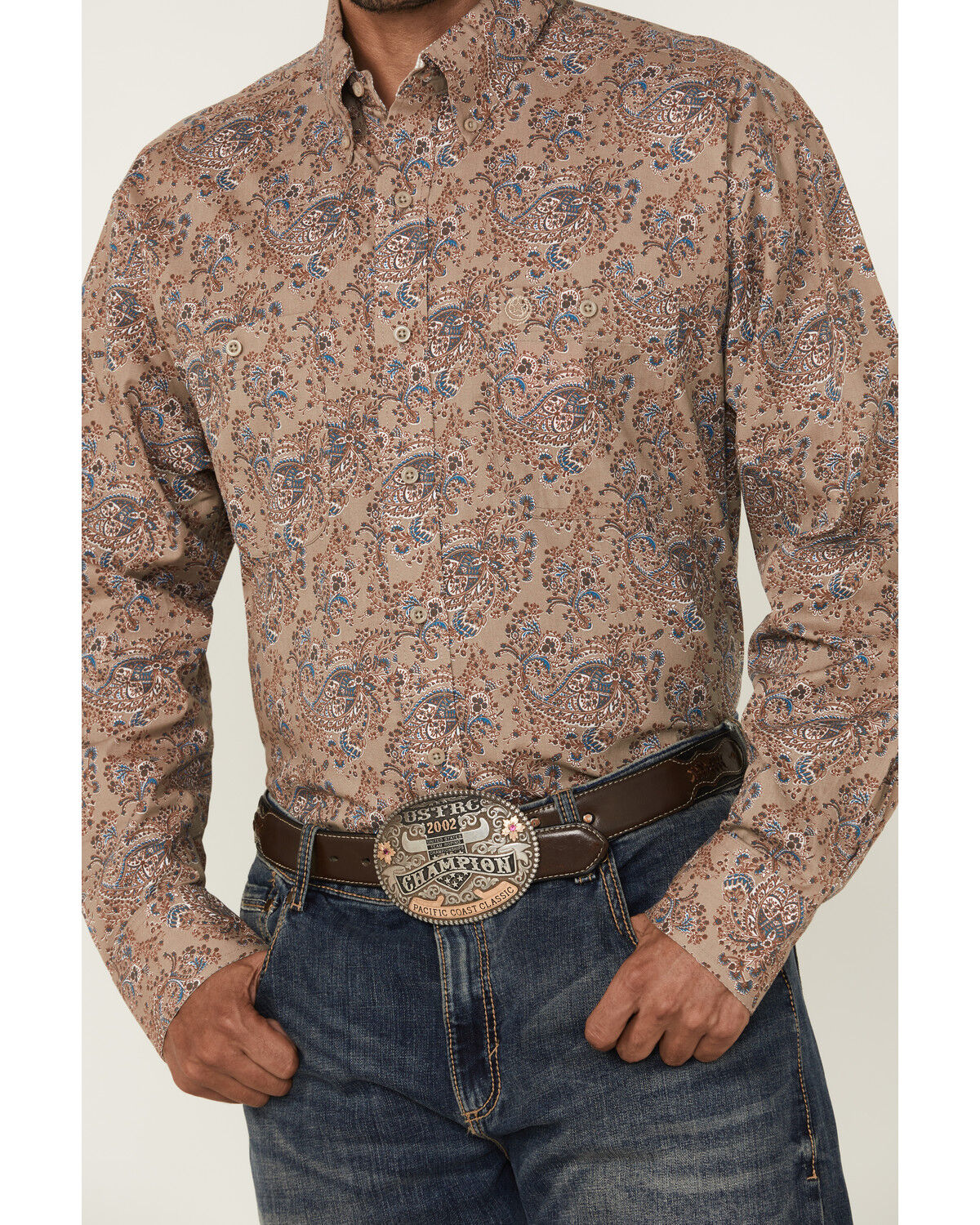Image #3 - George Strait by Wrangler Men's Paisley Print Long Sleeve Button-Down Stretch Western Shirt, Brown, hi-res