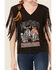Rock & Roll Denim Women's Desert Scene Graphic Fringe Short Sleeve Tee , Black, hi-res
