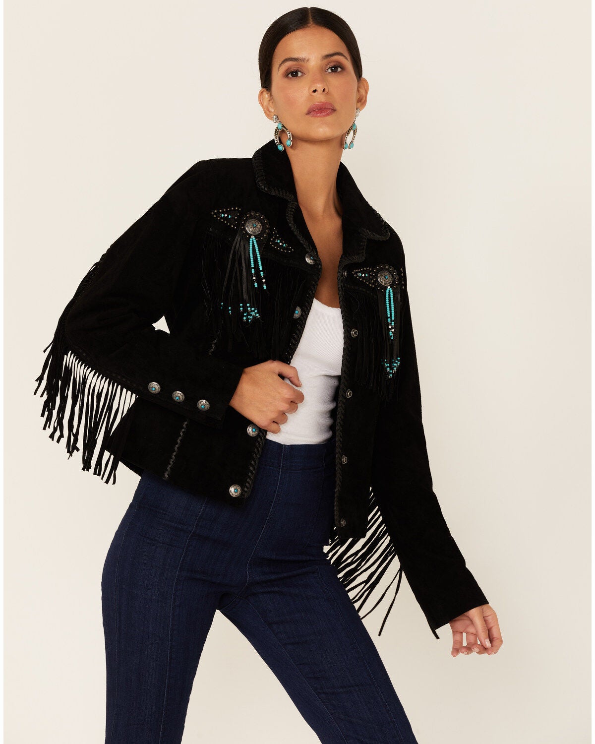 Scully Women's Fringe & Beaded Suede Jacket, Black, hi-res