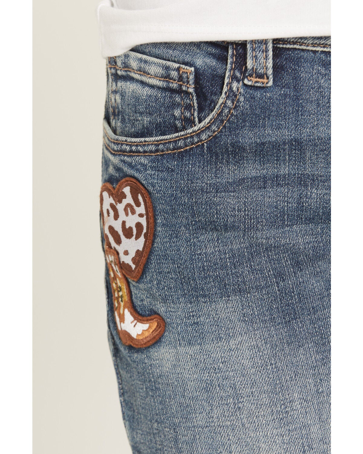 Image #2 - Shyanne Girls' Cass Patchwork Mid Rise Bootcut Stretch Denim Jeans, Medium Wash, hi-res