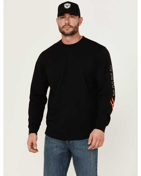 Hawx Men's Logo Long Sleeve Knit Work T-Shirt - Big , Black, hi-res
