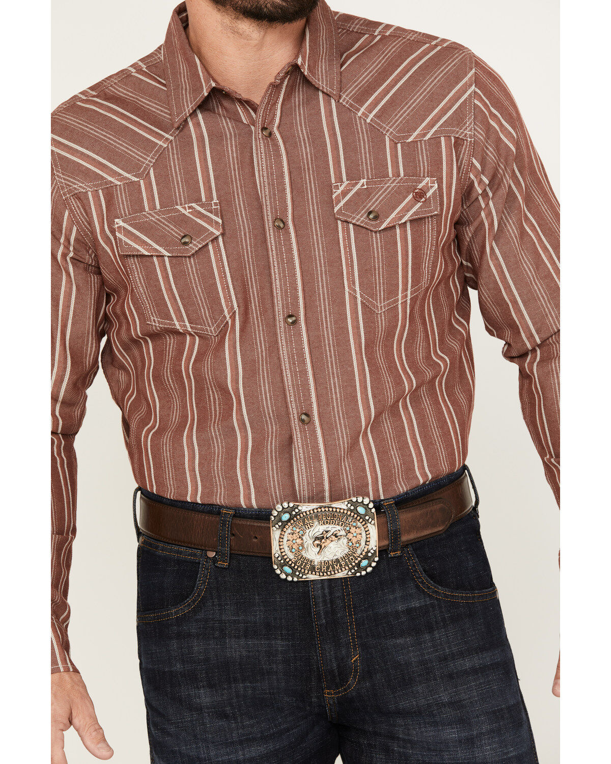 Image #3 - Blue Ranchwear Men's Twill Long Sleeve Work Snap Shirt, Fired Brick, hi-res
