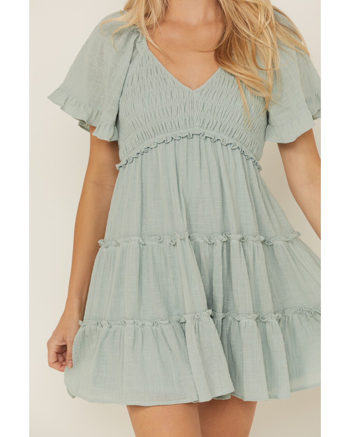 Image #3 - Yura Women's Solid Smocked Short Sleeve Mini Dress, Seafoam, hi-res