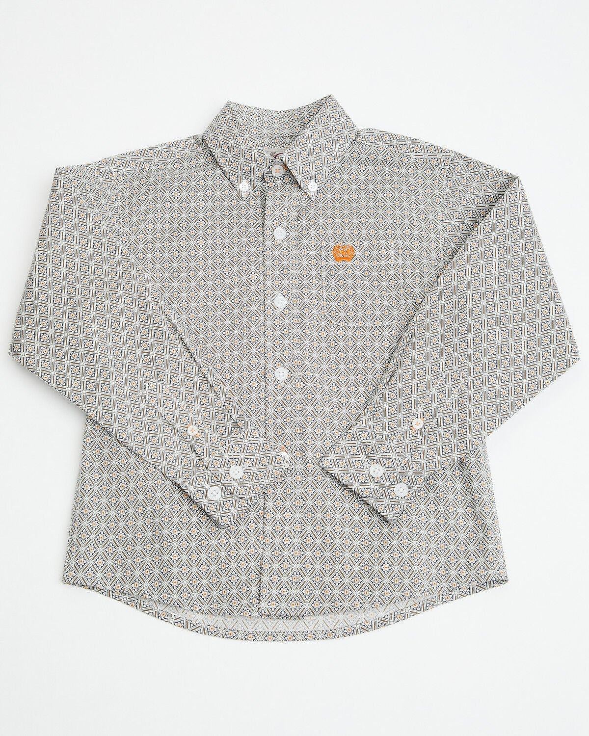 Cinch Toddler Boys' Geo Print Long Sleeve Button-Down Stretch Western Shirt, White, hi-res