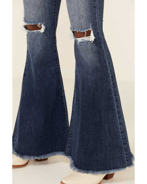 Sneak Peek Women's High Rise Flare Distressed Knee Jeans, , hi-res