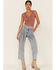 Image #1 - Wishlist Women's Acid Wash Tie Waist High Rise Jeans, Blue, hi-res
