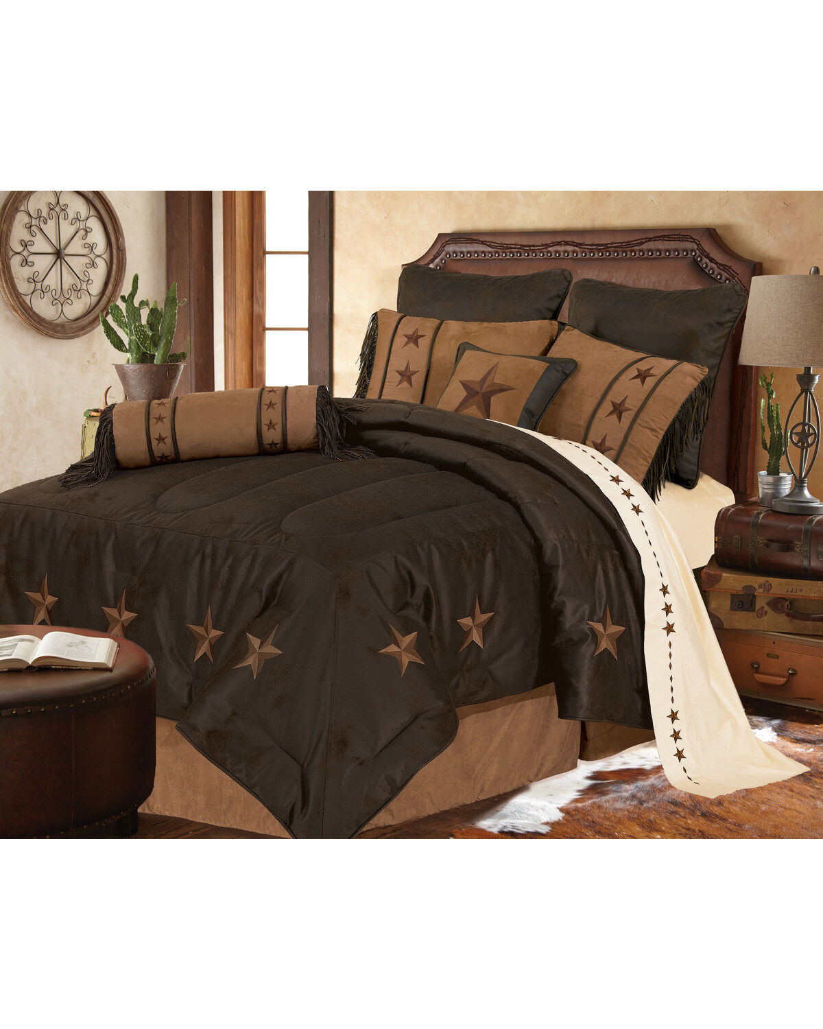 Image #1 - HiEnd Accents Laredo Star Embroidery King Comforter Set - 6 Piece, Chocolate, hi-res
