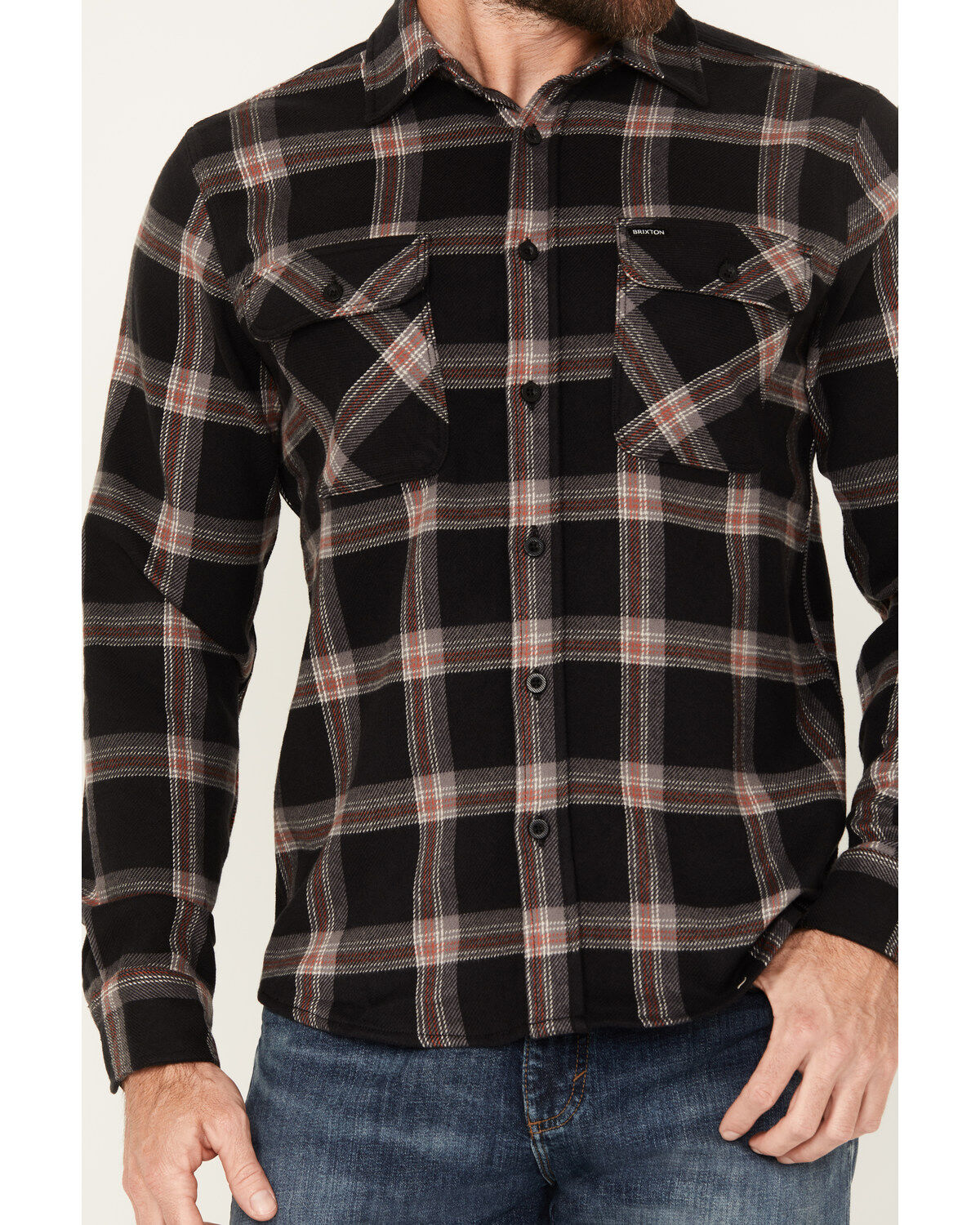 Image #3 - Brixton Men's Bowery Stretch Plaid Print Long Sleeve Button-Down Flannel Shirt, Black, hi-res