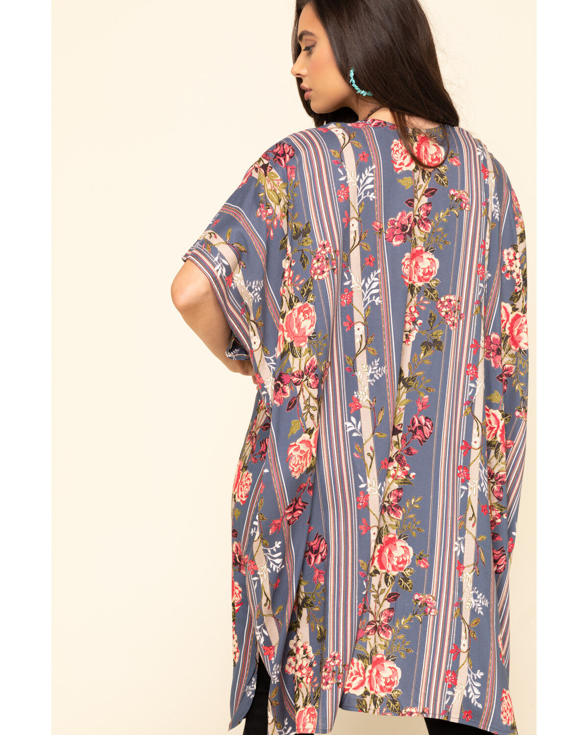 Image #5 - Angie Women's Stripe Floral Challis Kimono, , hi-res