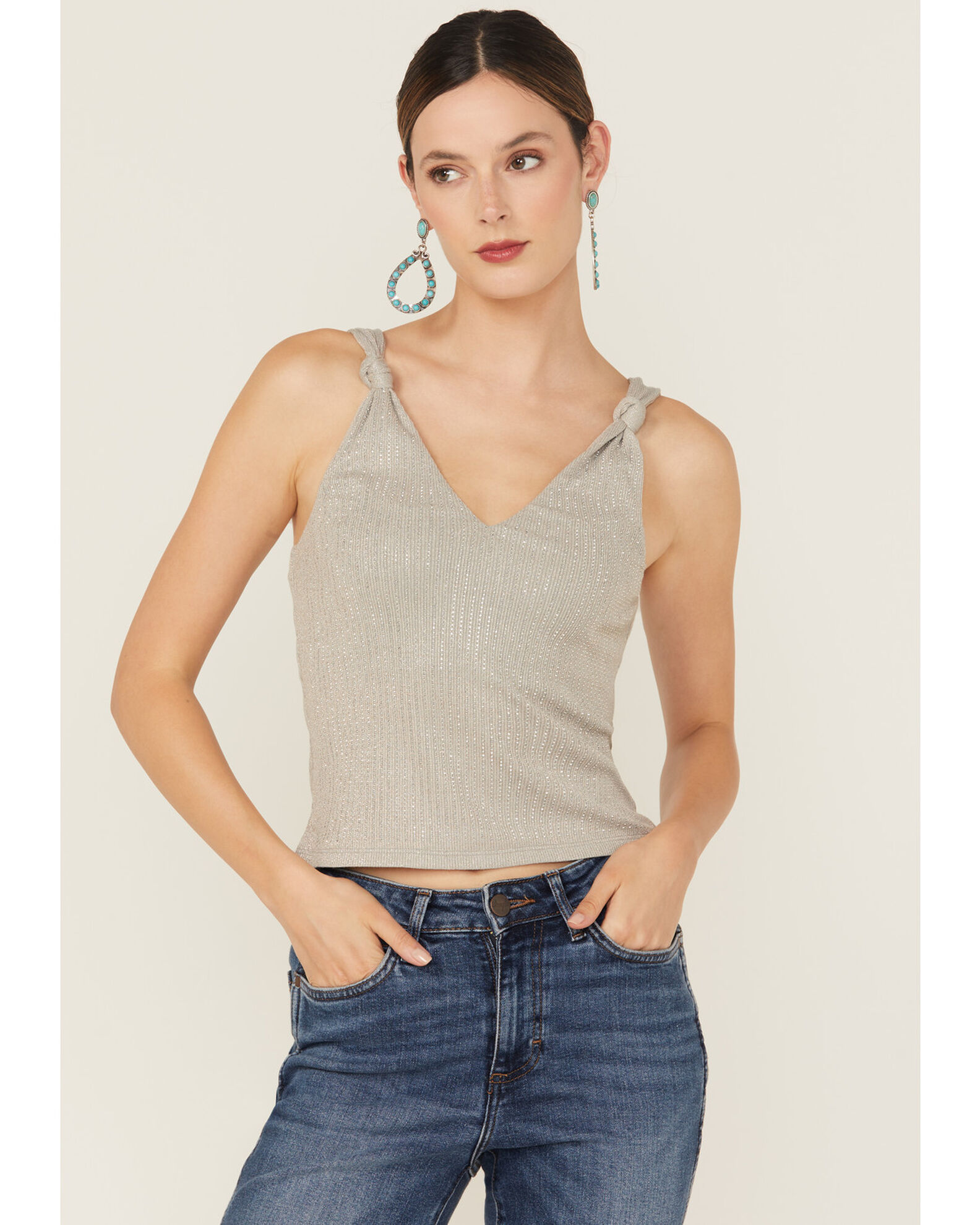 Product Name: Miss Me Women's Rhinestone Knotted Sleeveless Tank Top