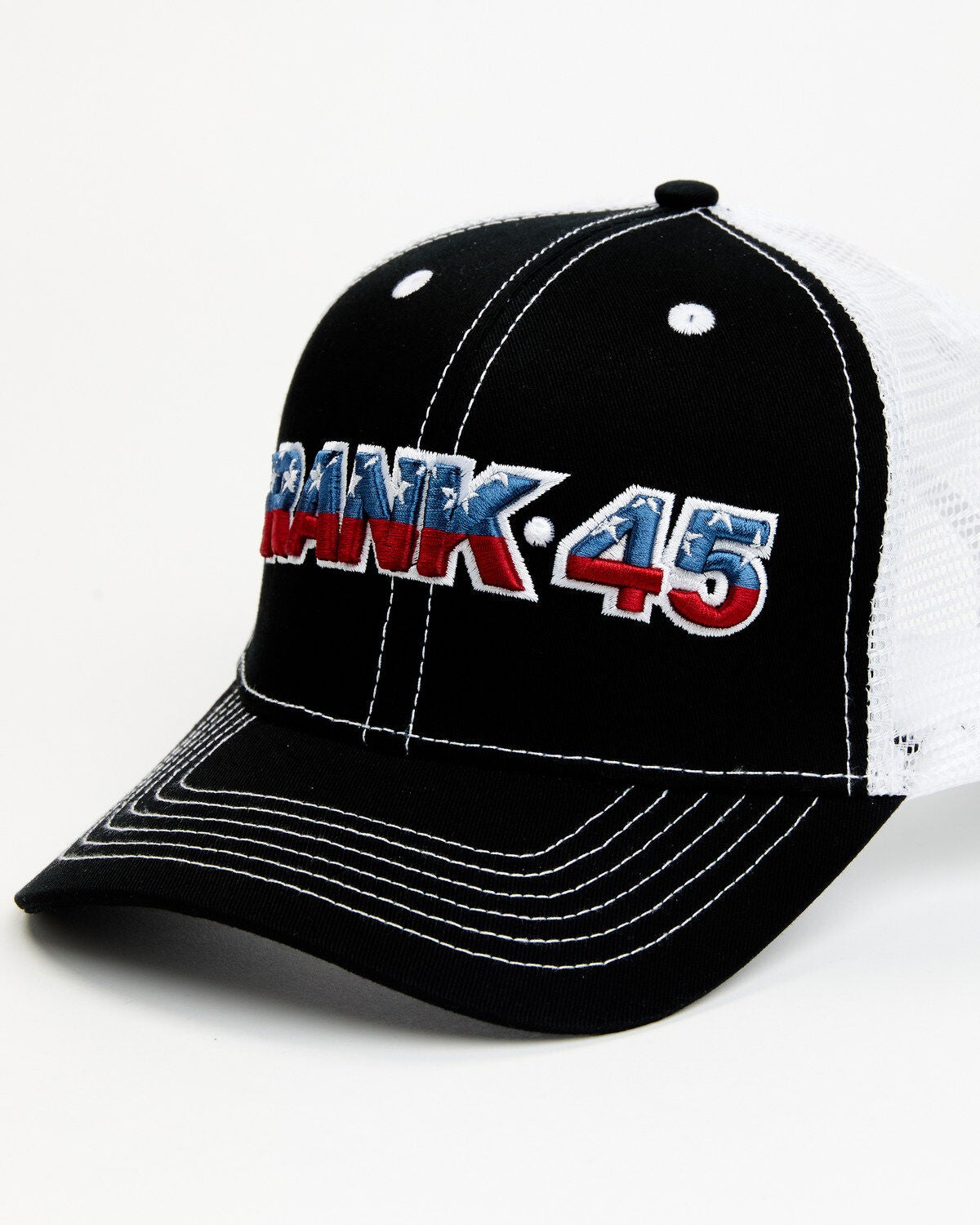 RANK 45&reg; Men's Embroidered Flag Logo Mesh-Back Ball Cap, Black, hi-res