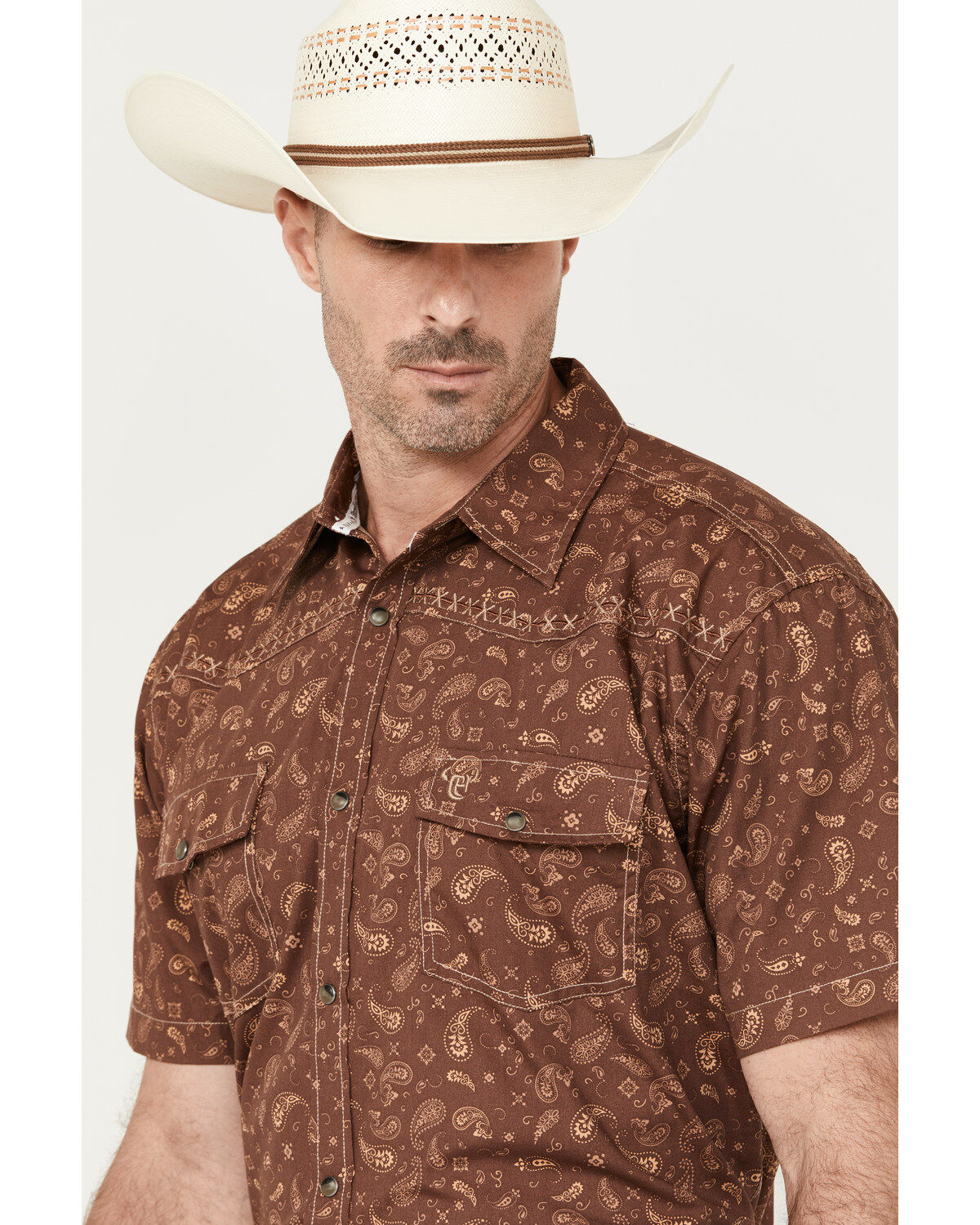 Image #2 - Cowboy Hardware Men's Roman Paisley Print Short Sleeve Western Snap Shirt, , hi-res