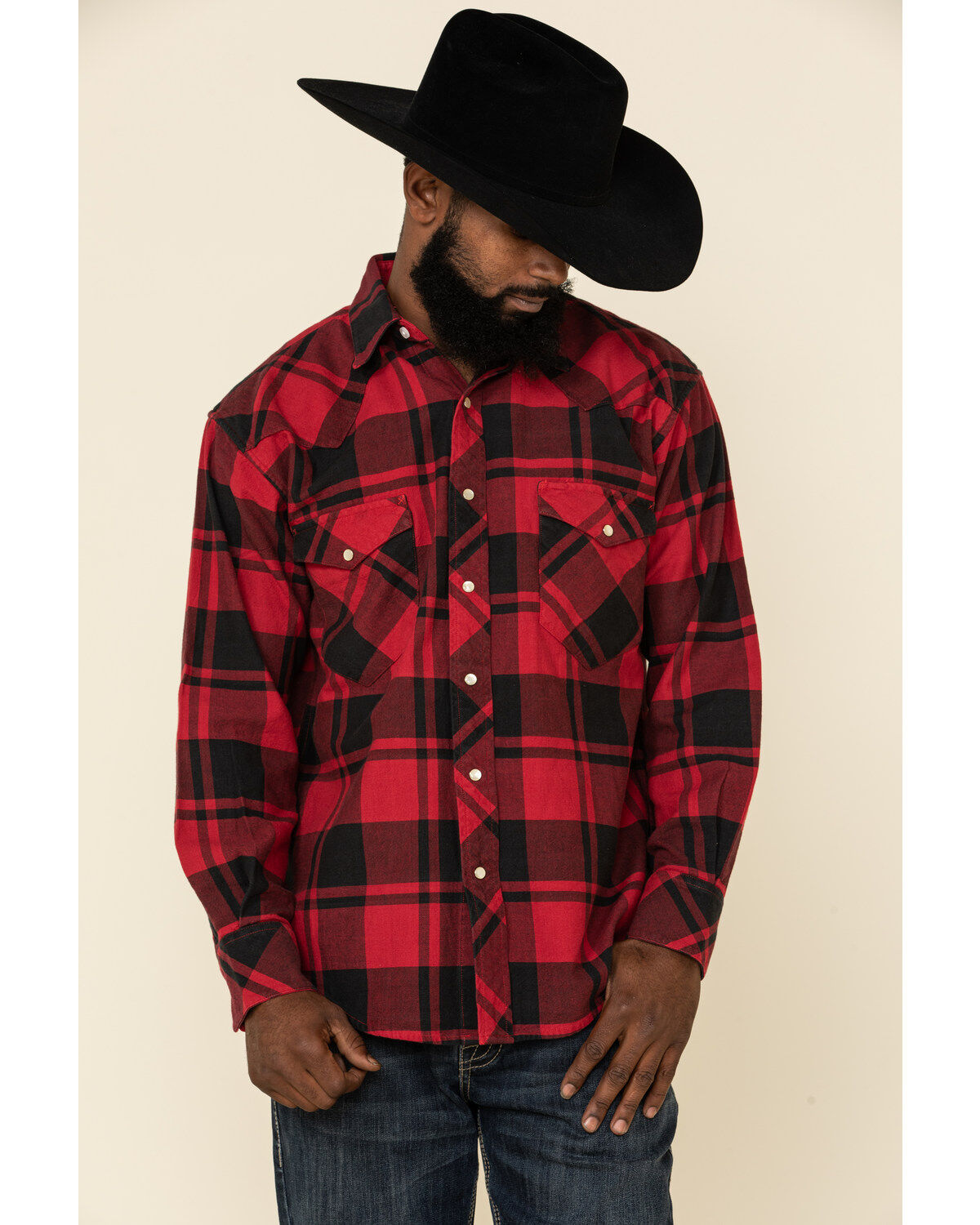 Image #1 - Resistol Men's Lumberjack Large Check Plaid Print Long Sleeve Pearl Snap Western Shirt, , hi-res