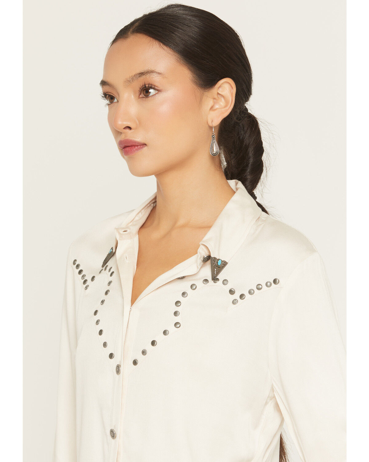 Image #2 - Idyllwind Women's Fairlawn Sateen Studded Long Sleeve Button-Down Western Shirt, Cream, hi-res