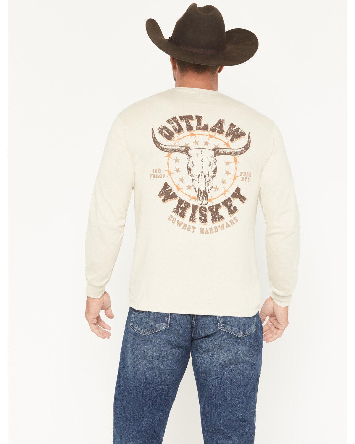 Cowboy Hardware Men's Outlaw Whiskey Long Sleeve Graphic T-Shirt, Sand, hi-res