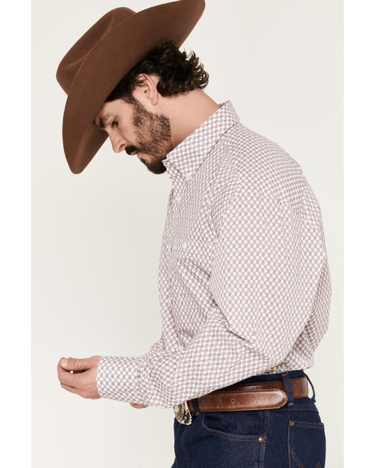 Image #2 - Wrangler Men's Classics Micro Paisley Print Long Sleeve Button-Down Western Shirt, Red, hi-res